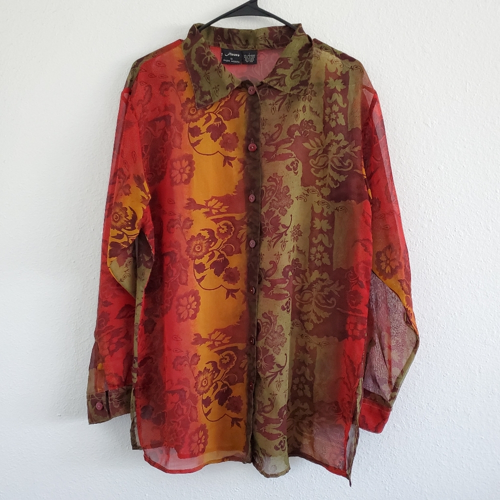 Fleurs Colorful Semi Sheer Button Down